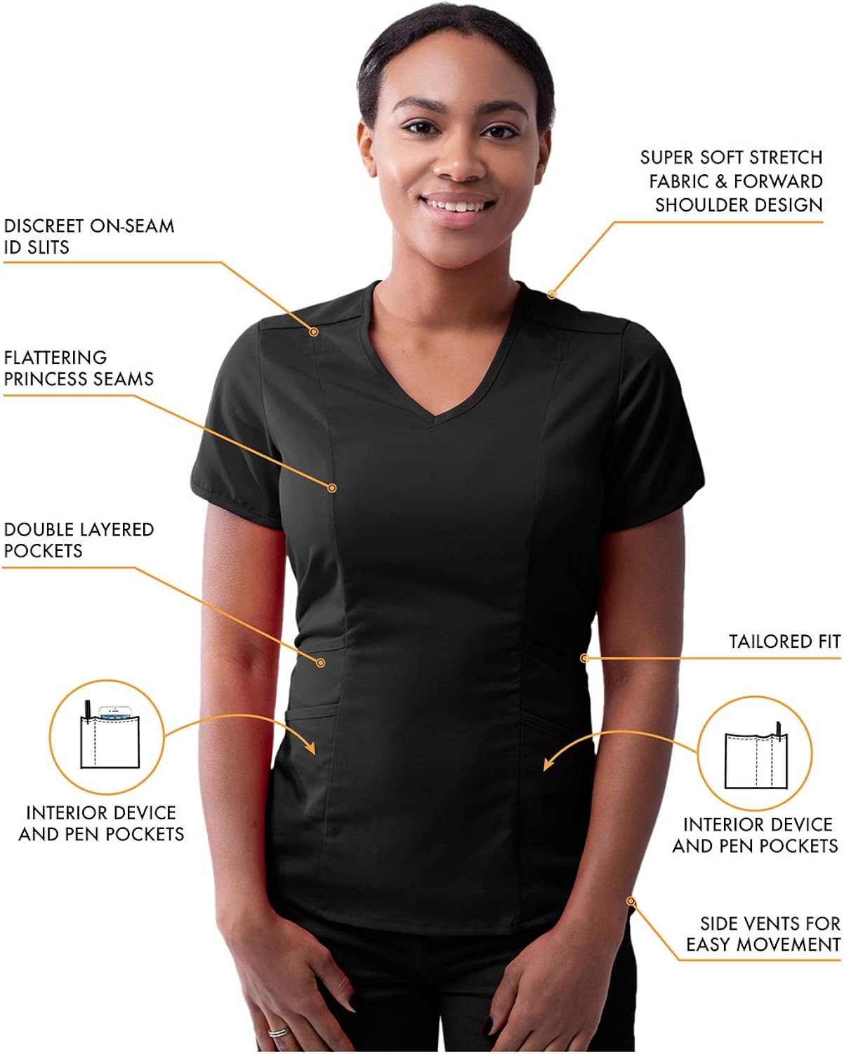 Adar Pro Core Classic Scrub Set for Women - Tailored V-Neck Scrub Top & Tailored Yoga Scrub Pants: Clothing