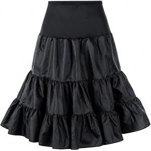 Josojoou Women's Vintage Tulle Petticoat, Tutu Crinoline Underskirt, Black | Knee-length, Half Slip, 1950's, 24inch Long, for