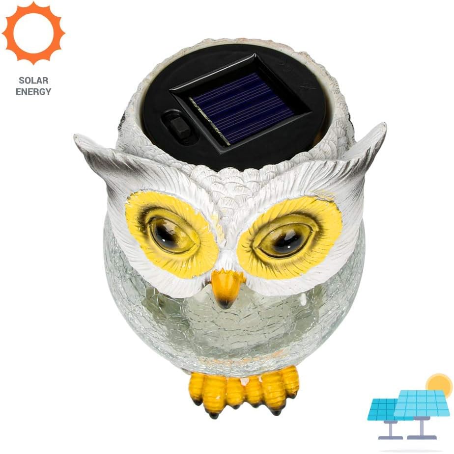 Trivol Garden Statue Owl Figurine Reinforced Resin-Glass Statue with Solar Powered LED Lights for Patio Yard Art Decor Lawn Ornaments Outdoor Decorations, 5.1 x 6.3 Inch - White : Garden & Outdoor