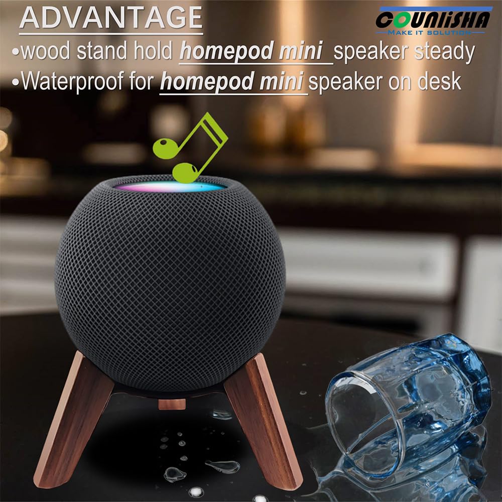 Real Wood Stand for Homepod mini(2020 Released), Wooden Holder Tripod with Metal Frame,Safe Stable Mount with Anti-Slip Silicone pad Protects Home pod mini Speaker Well (Color:Walnut)