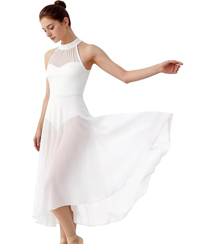 white flowy dance dress Jowowha Women Lyrical Costumes Modern Contemporary Ballet Dancewear Straps Back Chiffon Ivory Small : Clothing, Shoes & Jewelry NOMANY