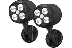 Quiltered Motion Sensor Outdoor Lights, Battery Operated Outdoor Light, 600LM Motion Detector Lights for Outside, 6000K LED Security Light Battery Powered Spotlight for House Wall, Black(2 Pack)