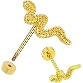Snake Earrings, Flatback Earrings for Women, Tiny Stud Earring for Cartilage Tragus Helix Multiple Piercing Jewelry