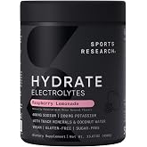 Sports Research&reg; Hydrate Electrolytes Raspberry Lemonade, 90 Servings | Sugar-Free &amp; Flavorful with 7 Essential Vitamins, 65 Trace Minerals, and Coconut Water for Whole Body Hydration