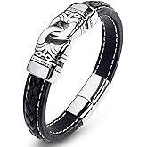 LJWVX Mens Leather Bracelet,Braided Leather Wristband Cuff Bracelets Stainless Steel Clasp,Jewellery Gift for Men