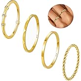 WEDDINEN S925 Sterling Silver Gold Rings for Women Non Tarnish, 4PC Stackable 18K Gold Plated Thin Thumb Ring Set Cubic Zirconia Dainty Stack Gold Knuckle Rings Set Size 6-10
