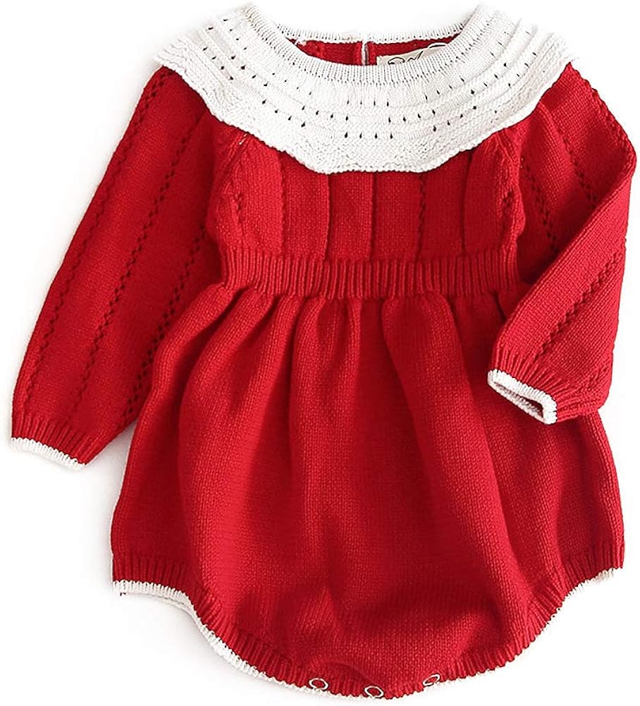 Curipeer Baby Romper Baby Girl Leopard Long Sleeve Romper Sweater Knit Pattern Warm Jumpuit for Fall 6M-3T