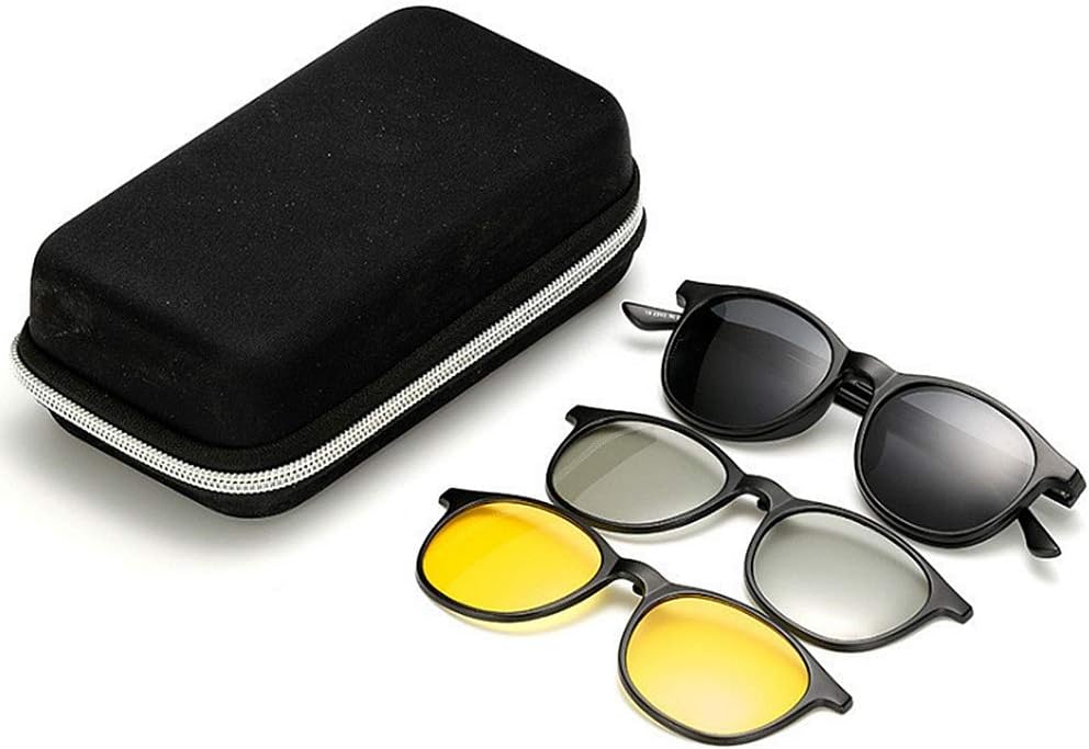 Sunglasses For Driving Running Cycling Retro Polarized Sunglasses With 3pcs Interchangeable Lenses For Men Women Night View And 3D Lens Unbreakable TR90 Frame Clip-on UV Protection Magic Sunglasses Wi