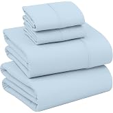 RUVANTI 100% Cotton Queen Sheets, Percale Queen Sheet Set, Baby Blue | 4 Piece Set, 16" Deep Pocket, Crisp &amp; Cooling, Soft &amp; Breathable, Fresh Feel, Durable Hotel-Style for Year-Round Comfort