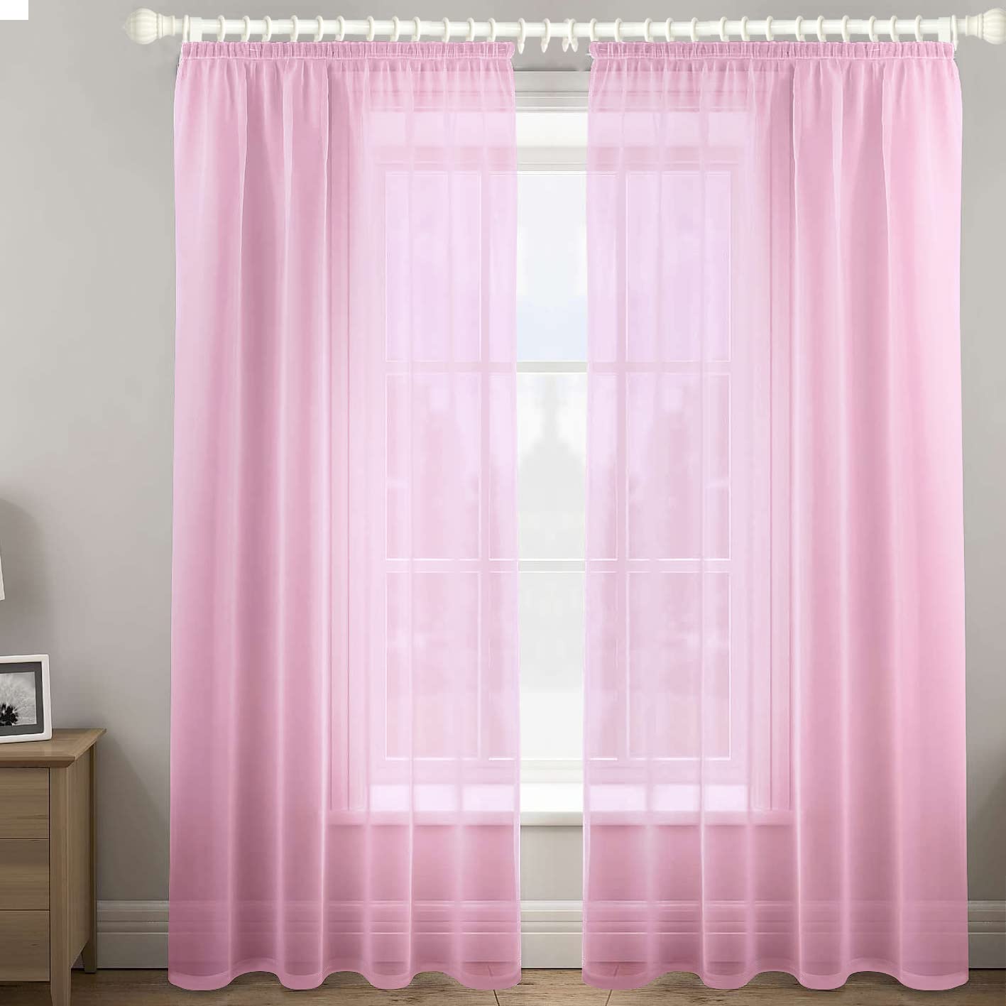 Megachest gathering tape voile curtain (Light Pink 56" wideX48 drop(W142cmXH122cm)) — image 1