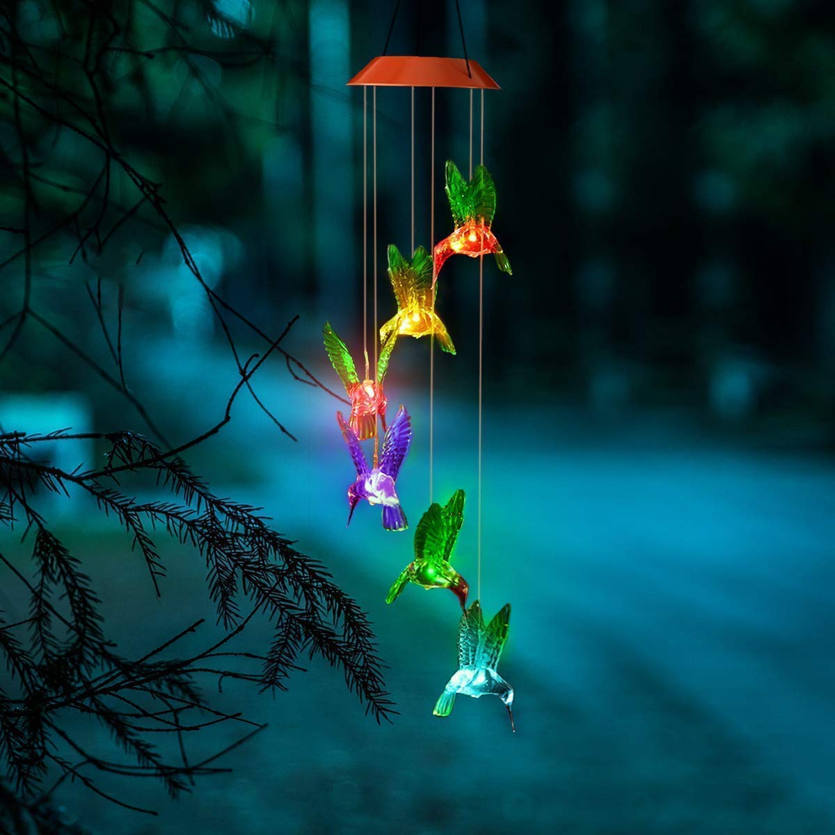 Ulalaza Solar Wind Chime Outdoor LED Color Changing Solar Lights Romantic Décor for Patio Garden Yard Home