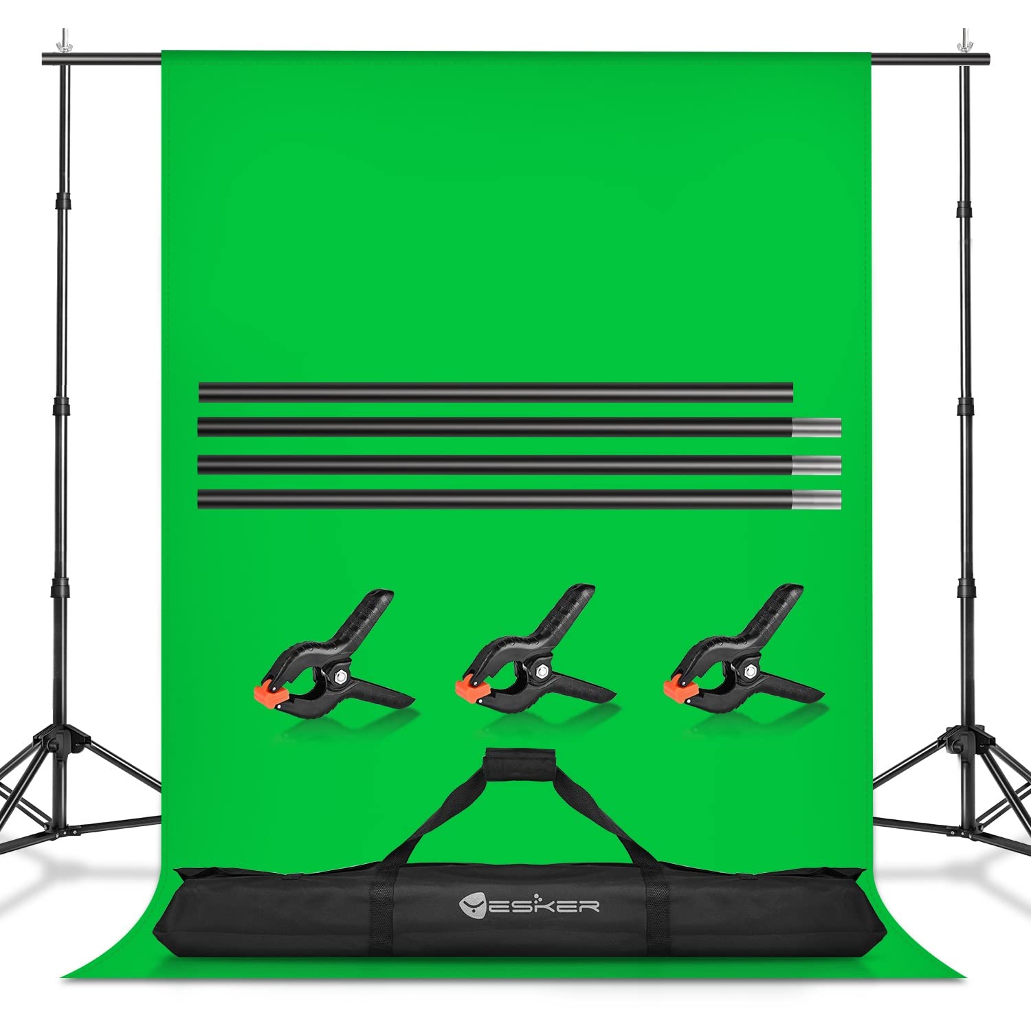 Yesker Photo Video Studio 8.5 x 10ft Green Screen Backdrop Stand Kit, Photography Background Support System with 6 x9ft Muslin Chromakey Backdrop for Portrait,Product Photography and Video Shooting
