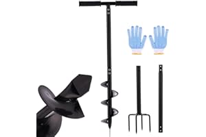 OSCORNA 2 in 1 Hand Auger Spiral Drill for Planting, 4 X 44.5inch Post Hole Digger Manual Auger for Fence Posts, Sand, Bulb, Seedlings, Tree, Mail Box, Manual Garden Spiral Hole Digging Drill with Non-Slip.