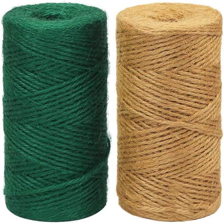 IME Natural Jute Twine,3 Ply 100m Long Crafts and Arts Twine String Garden Twine Spring for DIY Gift Wrapping,Gardening,Recycling and Wedding Decor 2 Pack Green and Brown