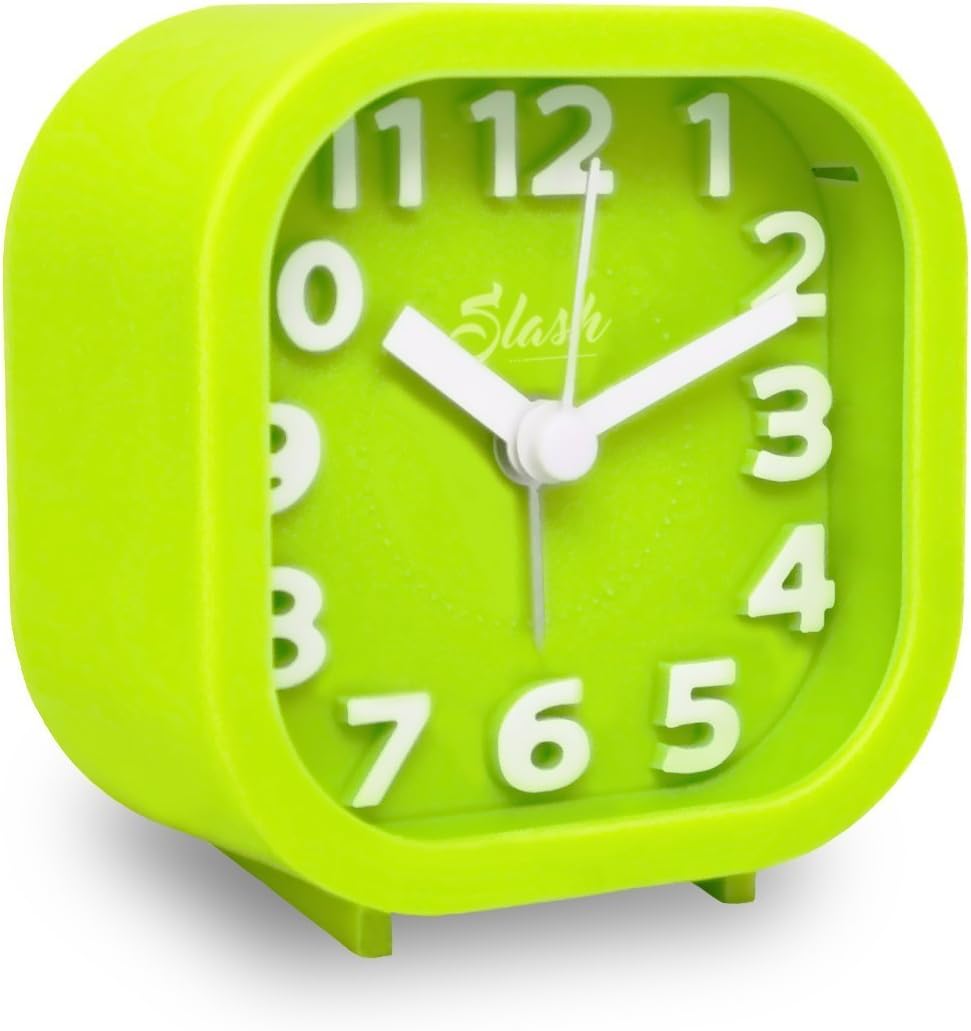Slash 3D Digital Creative Desk Alarm Clock, Simple Candy Color for Sitting Room, Bedroom, Office, Snooze Function, Non Ticking, Nightlight Function (Green)