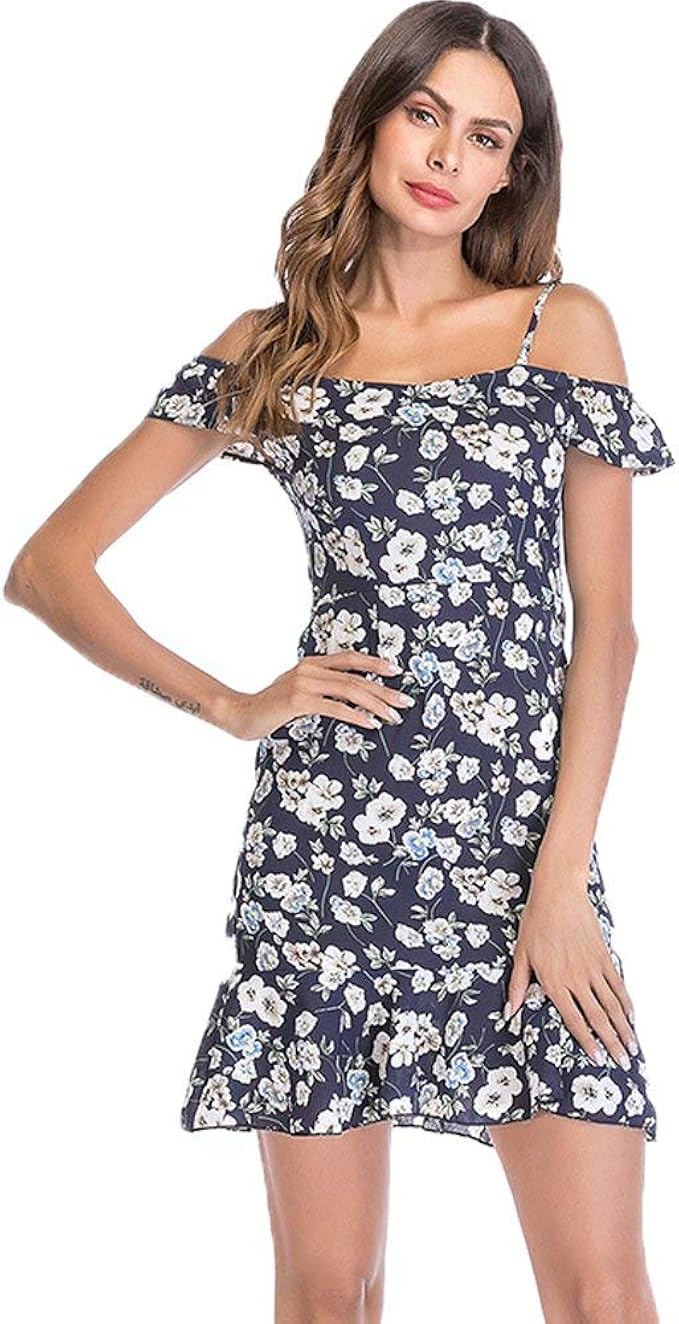 BOLAWOO Women's Boho Dress Off Dresses Shoulder Short Beach Mini
