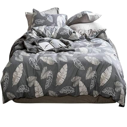 Amazon Com Amwan Grey Leather Leaves Duvet Cover Set Queen