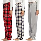 OAKVON 3-Pack Womens Fuzzy Pajama Pants – Soft Plaid PJ Bottoms with Pockets, Cozy Fleece Lounge Sleepwear Pants
