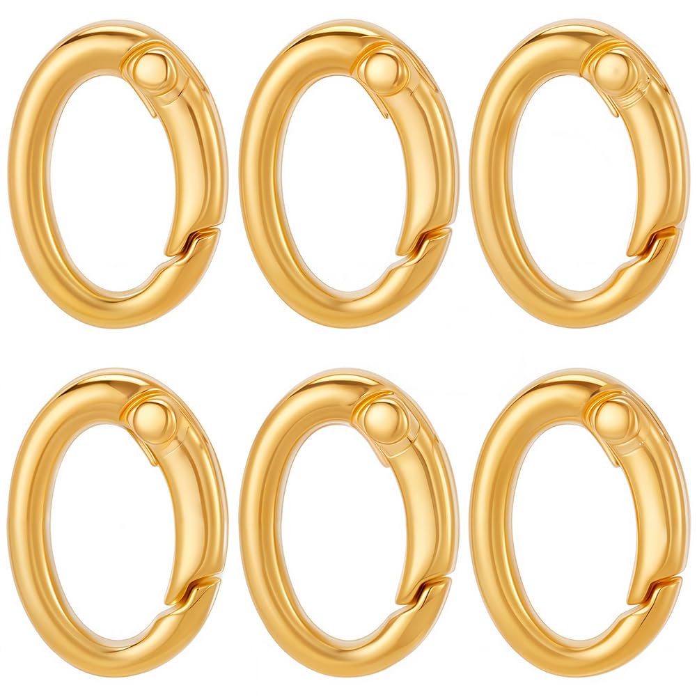 SUNNYCLUE 1 Box 6Pcs Real 18k Gold Plated Spring Oval Rings Connector Brass Oval Key Ring Carabiner Clip Snap Egg shape Keyring Buckle for Keychains Bags Purses jewellery Making Supplies DIY Crafts