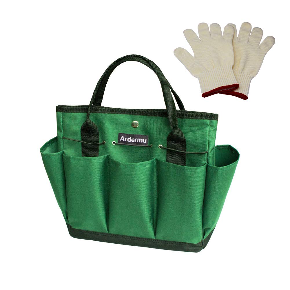 Ardermu Gardening Tool Storage Bag with 9 Pockets, Garden Tool Holder Tote Bag Heavy Duty for Tool Set, Kit, Garden Tool Bag for Indoor and Outdoor, Organiser (Green)