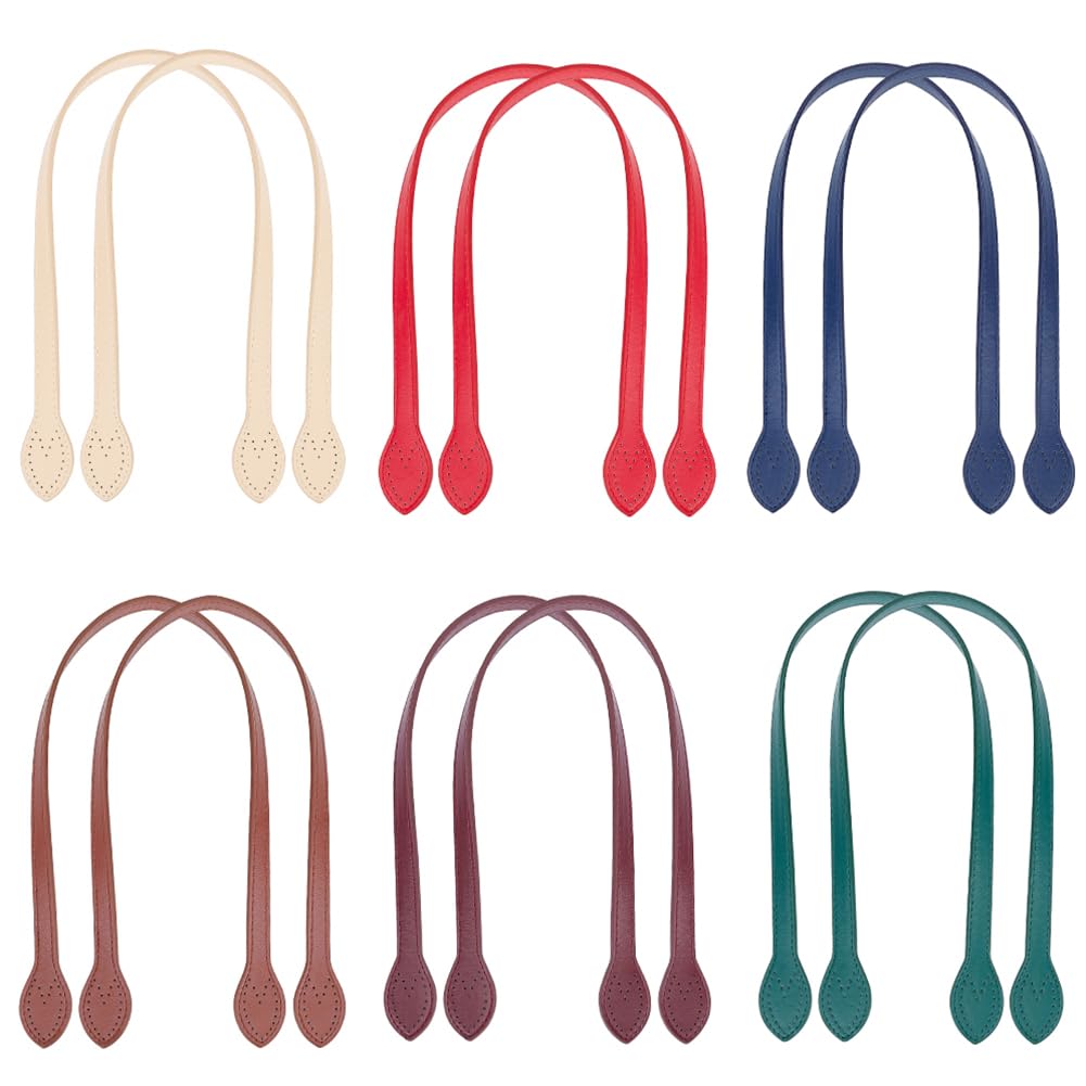 PH PandaHall 12pcs Purse Handles, 6 Colors 23.3 Inch Sew on Bag Handle Crochet Bag Handle PU Leather Bag Straps Replacement Handle for DIY Crochet Bags Tote Bag Purse Handbag Making
