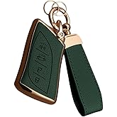 WiiLemz Key Fob Cover for Lexus with Key Chain, Upper Leather + Soft TPU Key Cover Case Shell for ES350 ES300h UX200 RX350 RX450h NX300h GX460 TX550 LX600 LS500 LC500h, 4 Buttons (Green)