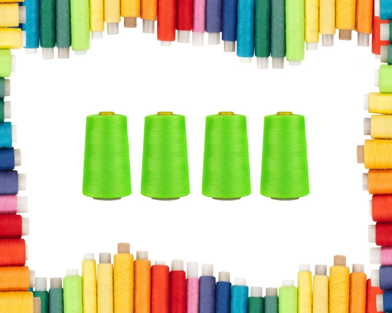 Rohans Overlock Yarn 40/2 (120), 5000 Yards (4570 Meters) Sewing Thread Cones, Sewing Machine Multi Colour Yarn Cones, 100% Polyester Material (FLU Lime 4)