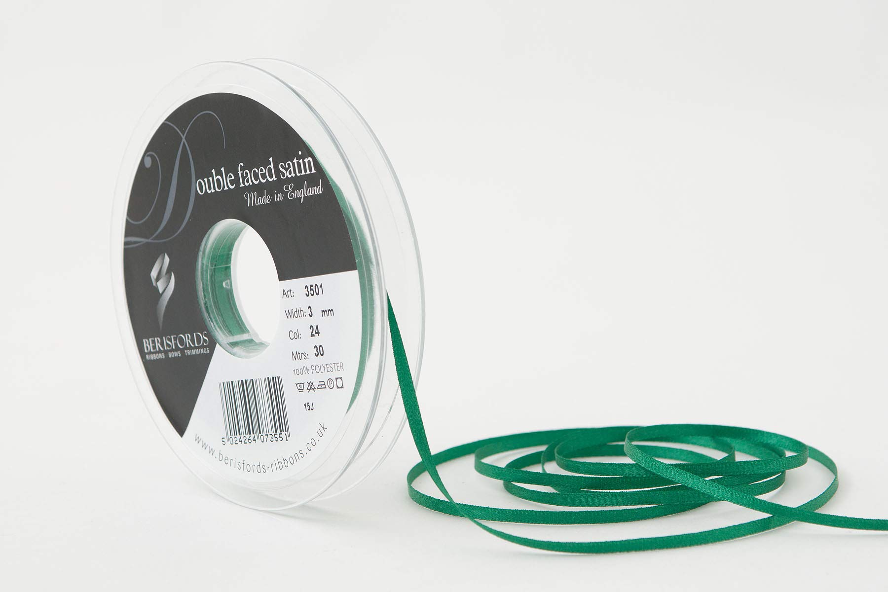 Berisfords Double FACE Poly Satin Ribbon, Bottle, 3 mm