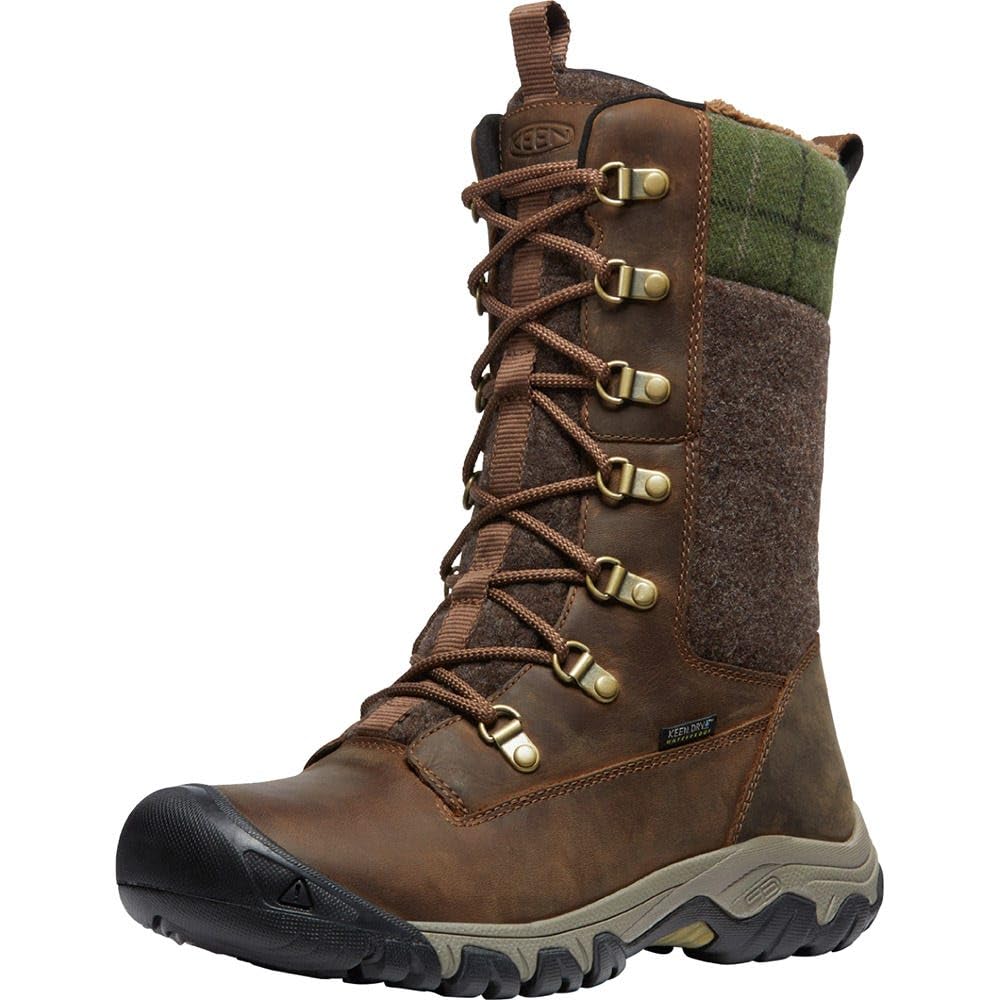 KEEN Women’s Greta Tall Classic Waterproof Snow Boot, Dark Earth/Green Plaid, 10