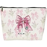 Nihilform Nurse Appreciation Cosmetic Bag, Nurse Themed Cosmetic Bag, Pink Bow & Stethoscope Print Makeup Pouch for Daily Use & Gifting, Gift for Nurses & Medical Staff,10x7 Inch