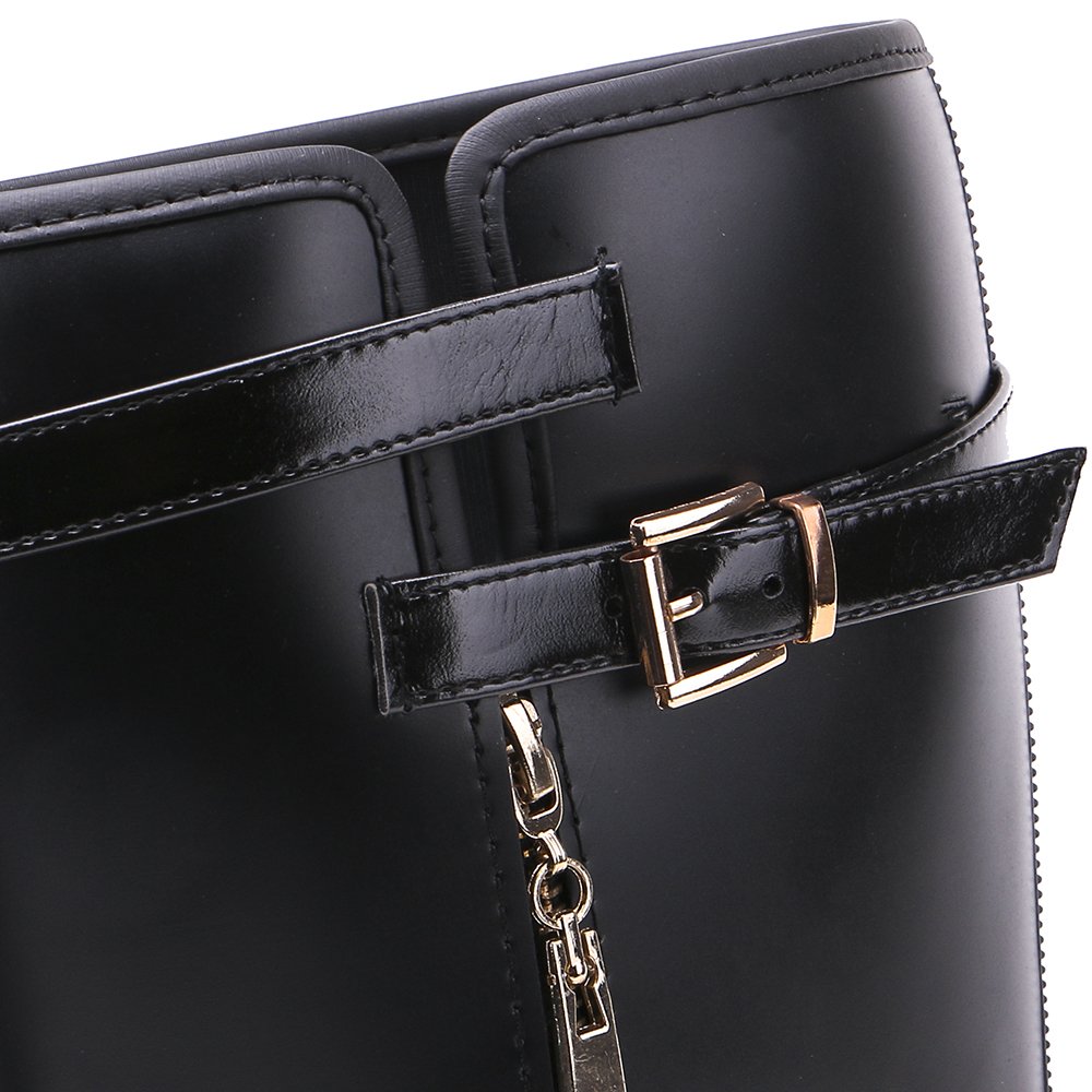 brooklyn walk women's mid-calf gumboots buckle and zipper waterproof black rain boots