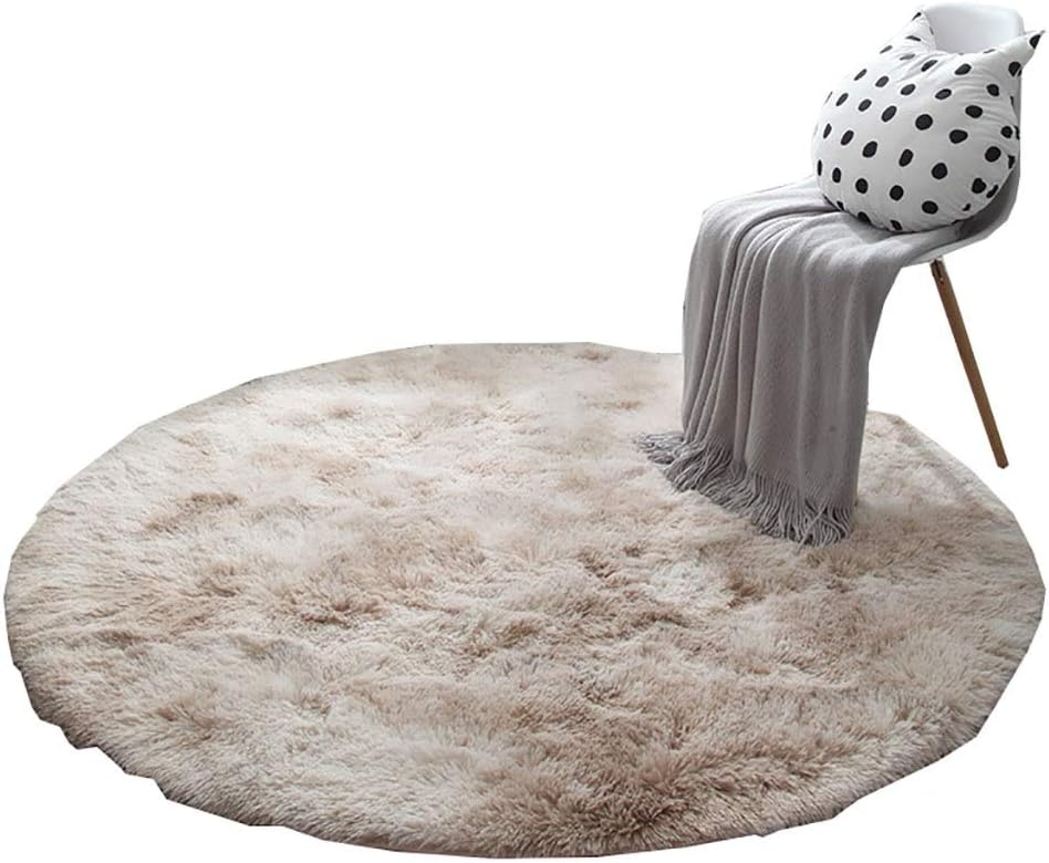 Round Rug Thick Long Fluffy Solid Color Sofa Living Room