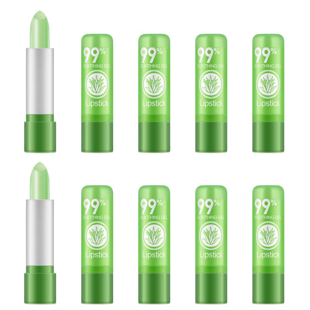 Ownest 10 Packs Aloe Vera Lipstick, Long Lasting Nutritious Soothing Lip Balm, Lips Moisturizing Magic Temperature Color Change Lipstick, Lip Care