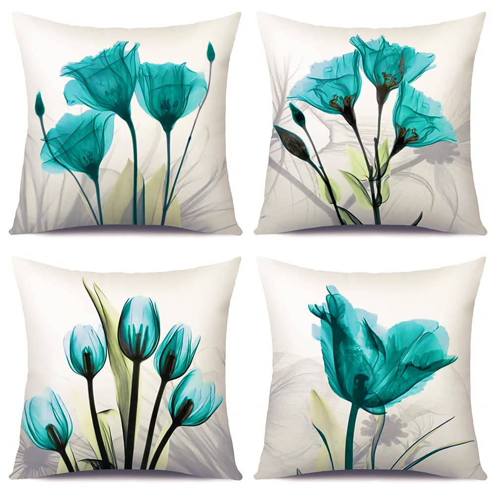 JOTOM Cushion Covers 18x18 Soft Velvet Decorative Flower Square Throw Pillow Covers Sofa Car Pillowcases for Home Bed Living Room Decor Throw Pillow Case Invisible Zipper 45x45cm,Set of 4 (Flower)
