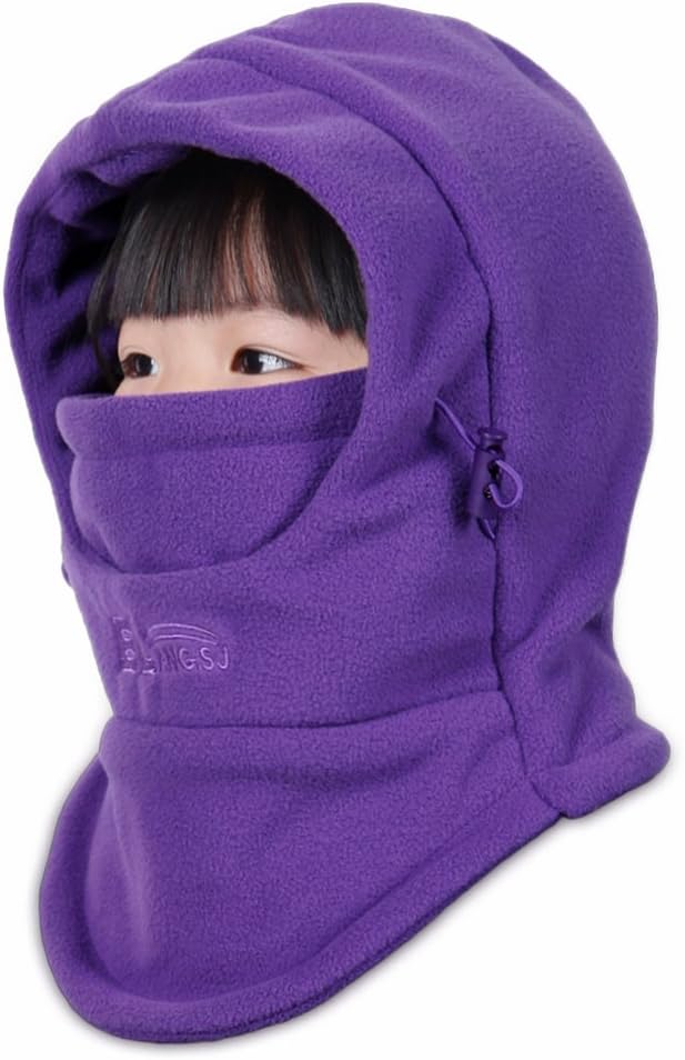 Kids Windproof Double Thick Fleece Hoody Balaclava Outdoor Sledding Skiing Cap