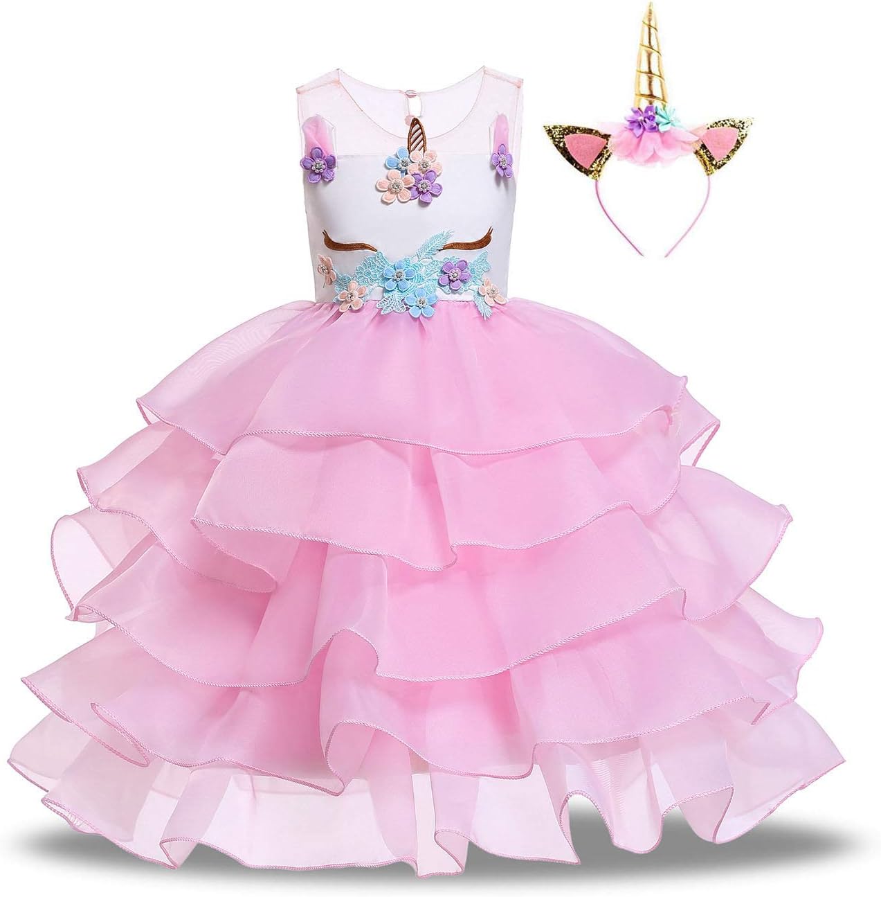 Girls Casual Cartoon Summer Dress Kids Flower Party Dress