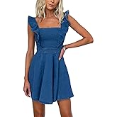 loveimgs Women’s Summer Ruffle Sleeveless Adjustable Strap Denim Mini Dress Casual Backless A Line Short Dress