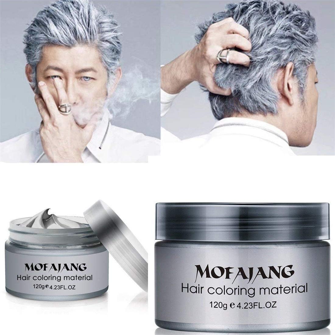 MOFAJANG Unisex Hair Color Dye Wax Styling Cream Mud, Natural Hairstyle Pomade, Temporary Hair Dye Wax for Party, Cosplay & Halloween, 4.23 oz (Silver Gray)