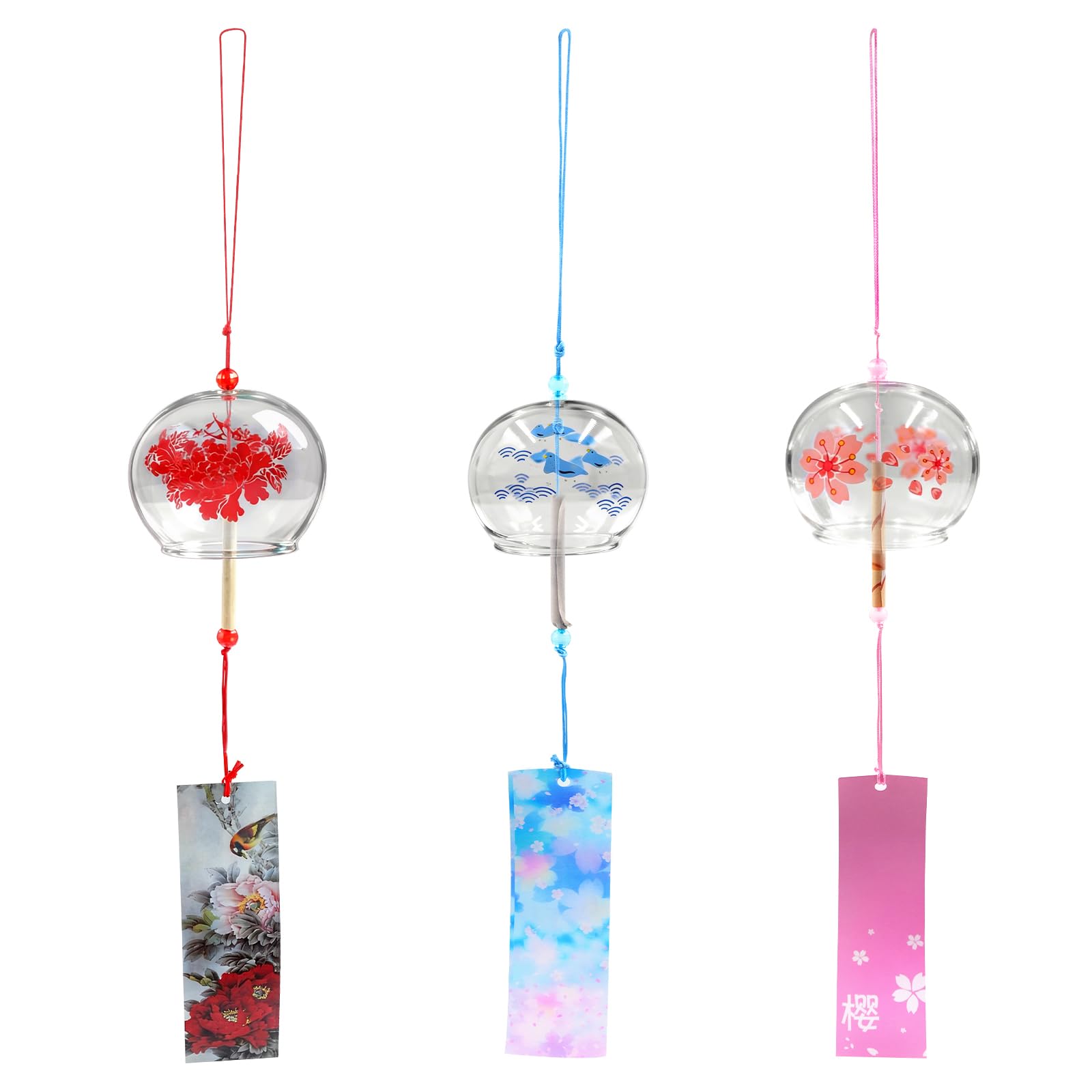 INHEMING 3 pcs Japanese Wind Chimes, Flower Wind Bells,Handmade Glass Japanese Style Pendant for Lawns, Gardens, Courtyards, Halls