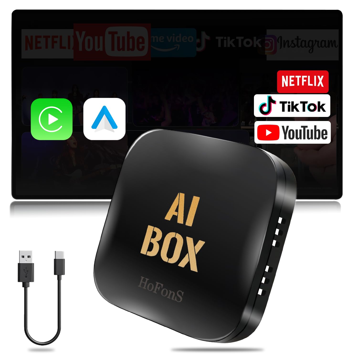 Photo 1 of AI Box Carplay, 2+16GB Ai Magic Box for Streaming Netflix/YouTube/TikTok, Car Play Wireless Adapter Supports iPhone & Android Auto, Plug & Play, for Cars with OEM Wired CarPlay/Android Auto