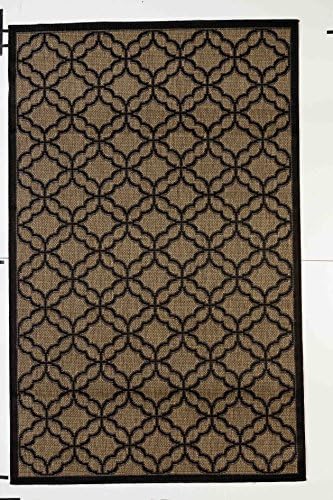 Outdoor Mats Flat weave Indoor Outdoor Rugs with Contemporary Festival Design Area Rugs Patio Rug Flooring Carpets (5x8- 4'11''x7'10'', Black)