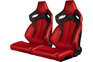 BRAUM RACING Braum Pair of Red/Black Leatherette ORUE Series Racing Seats DIAMOND ED. With Black/Red Stitching and Black Piping (BRR6-RDBS)