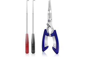 DRMBIGA Fish Hook Remover Tool & Fishing Pliers Kit – 2 Stainless Steel Hook Removers + 1 Split Ring Pliers, Quick & Safe Use, Non-Slip Handle, Magnetic Tip, Salt & Freshwater Fishing, Men’s Gift