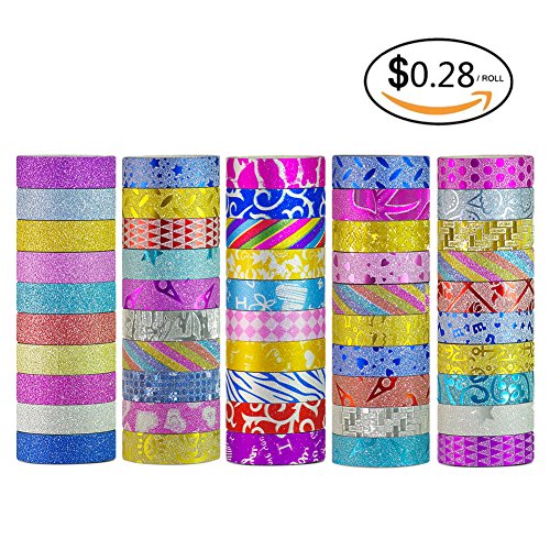 Washi Tape Set 50 Rolls - Decorative DIY Tapes for Arts and Crafts Glitter Washi Masking Tape Set