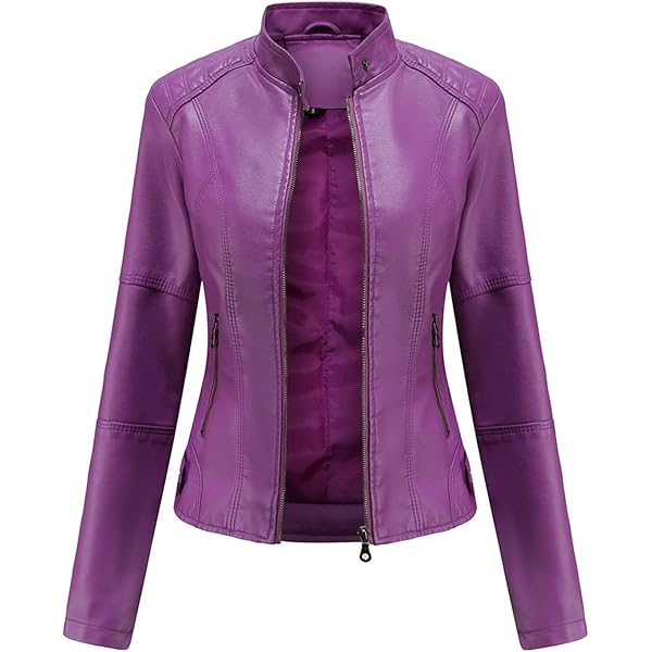 a*t様 attachment double zip leather blous BILIKEYU Womens Long Sleeve Faux Leather Jacket Zip Up Mock