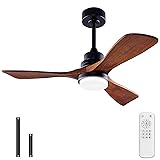 BOJUE 42 Inch Black Ceiling Fans with Lights and