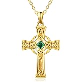 JIYVY32 Valentine's Day Irish Jewelry Celtic Cross Necklaces for Women Anniversary Birthday Gift Protection Christian Cross with Square Birthstone