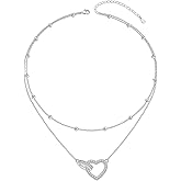 DAOSHANG Heart Choker Necklaces for Women S925 Sterling Silver Zircon Stone Circle Heart Layered Necklaces for Women Dainty Necklace Day Collar Jewelry
