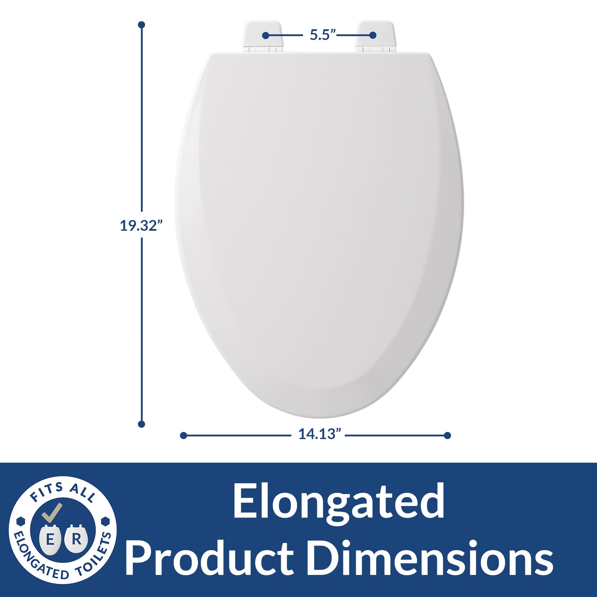 Bemis 1500TTT Durable Wood Toilet Seat, Secure Hinges Stay Tight, Made in USA, Elongated, White