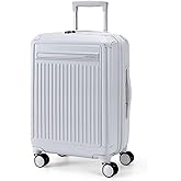 BAGSMART 20 inch Carry on Luggage with Spinner Wheel, Lightweight Carry on Suitcase TSA Lock, Hard Shell Carry on Luggage 22x14x9 Airline Approved Travel Suitcase, Sliver